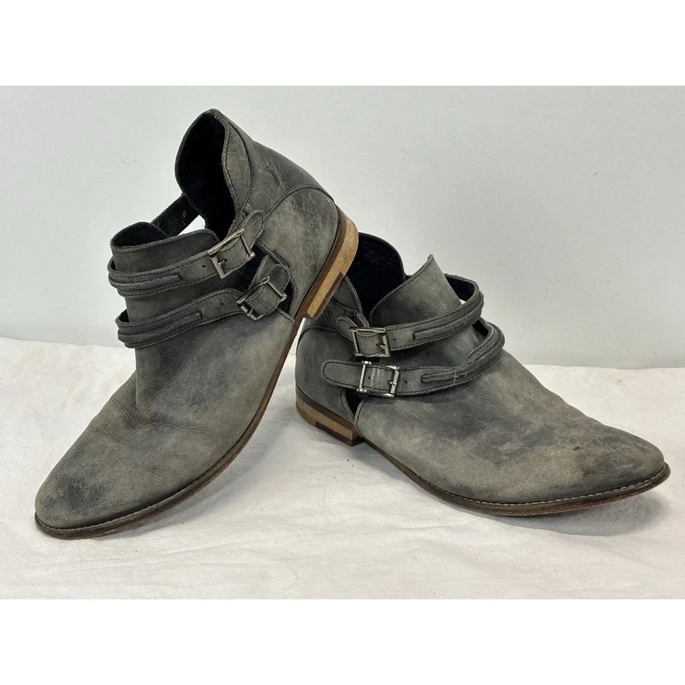 Free People Braeburn Ankle Boots Women's Distressed Grey Leather 39 9 Boho
